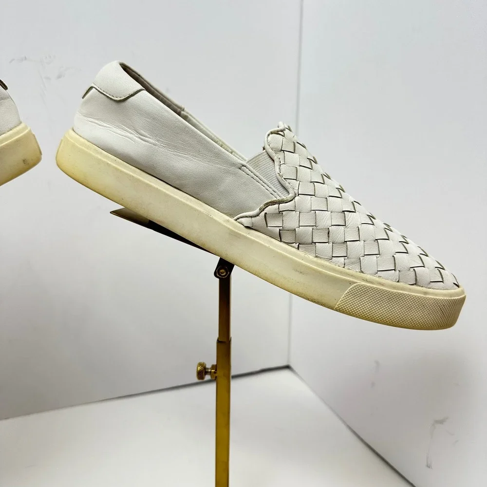 Sam Edelman Woven‎ Leather Slip On Sneakers White Low Top Flats Shoes